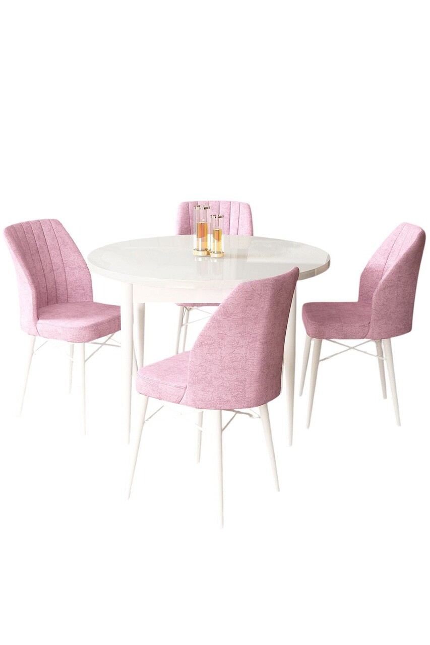 Set masă și scaune (5 bucăți), Hanah Home, Rox, Alb/Roz - view 2