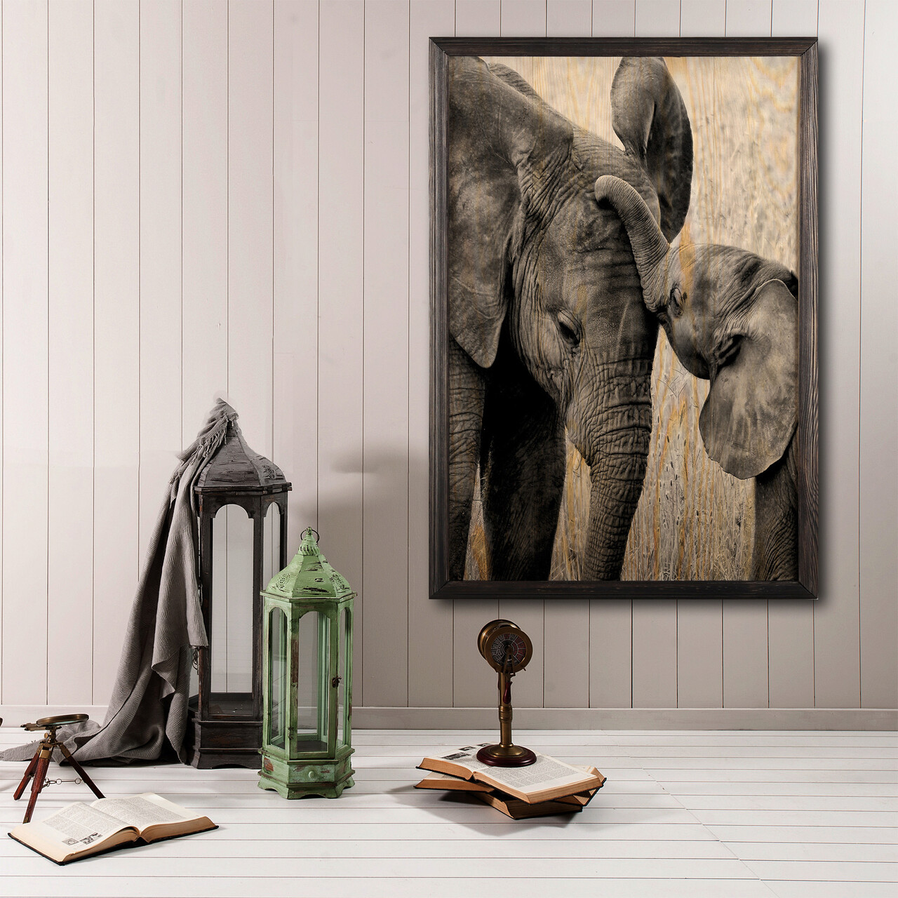 Tablou decorativ, Elephant Baby XL, Lemn, Lemn, Multicolor
