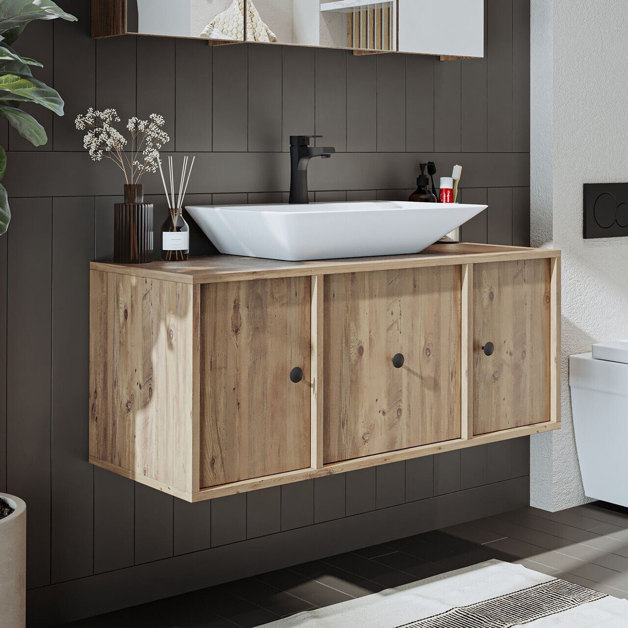 Dulap de baie cu chiuvetă, Hanah Home, 2542, 105x56.5x45 cm, MDF, Maro — imaginea 2