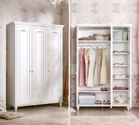 Dulap pentru haine, Çilek, Romantica 3 Doors Wardrobe, 131x200x56 cm, Multicolor 131x200x56 imagine 2022