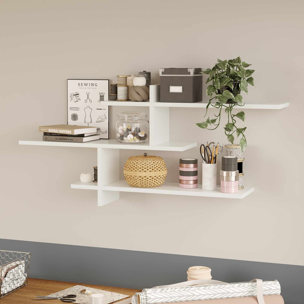 Raft de perete Hanah Home Genoa 123x55x22 cm PAL Alb