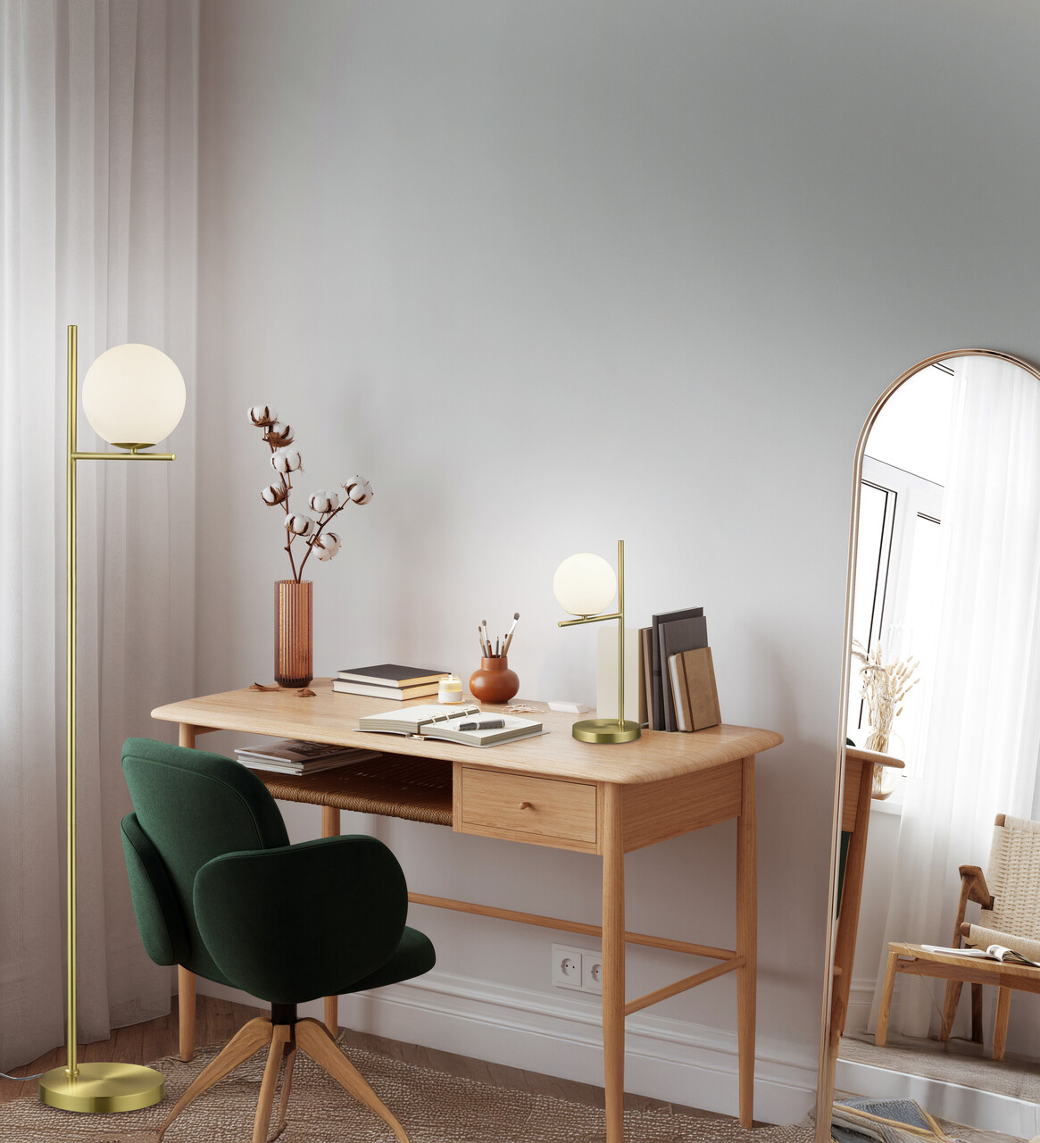 Lampa de masa Pure, TRIO, 18x52 cm, 28W, 1x E14, metal, bronz mat/alb