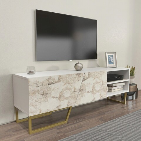 Comoda TV, Zena Home, Denasse, 150×50.5×35 cm, PAL, Alb mezoni.ro