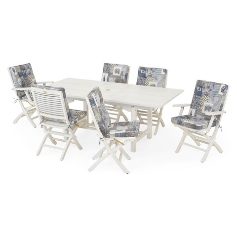 Set mobilier pentru gradina Tropical, masa extensibila + 6 scaune, alb/multicolor
