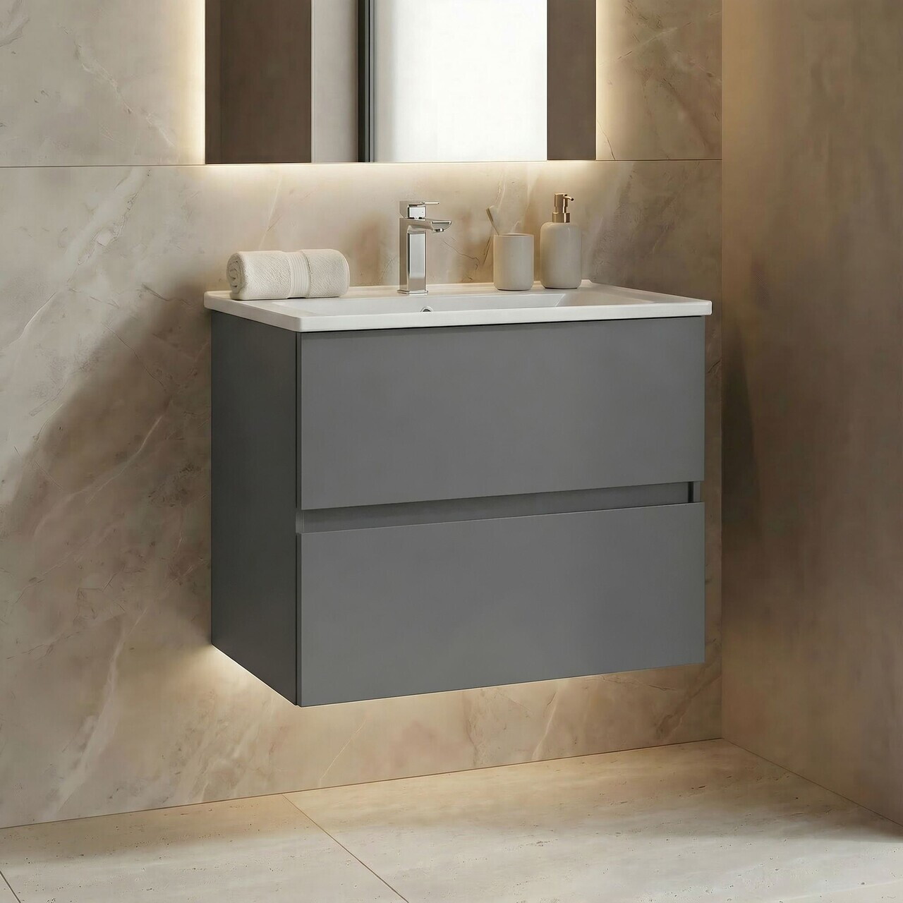 Dulap de baie cu chiuvetă, Hanah Home, Nest 71 v2, Gri Mat