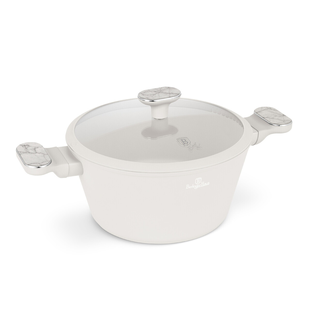 Oala cu capac Berlinger Haus, Sahara Marble, 24 cm, 4.3 L, aluminiu forjat, crem mat/marmura - imagine 3