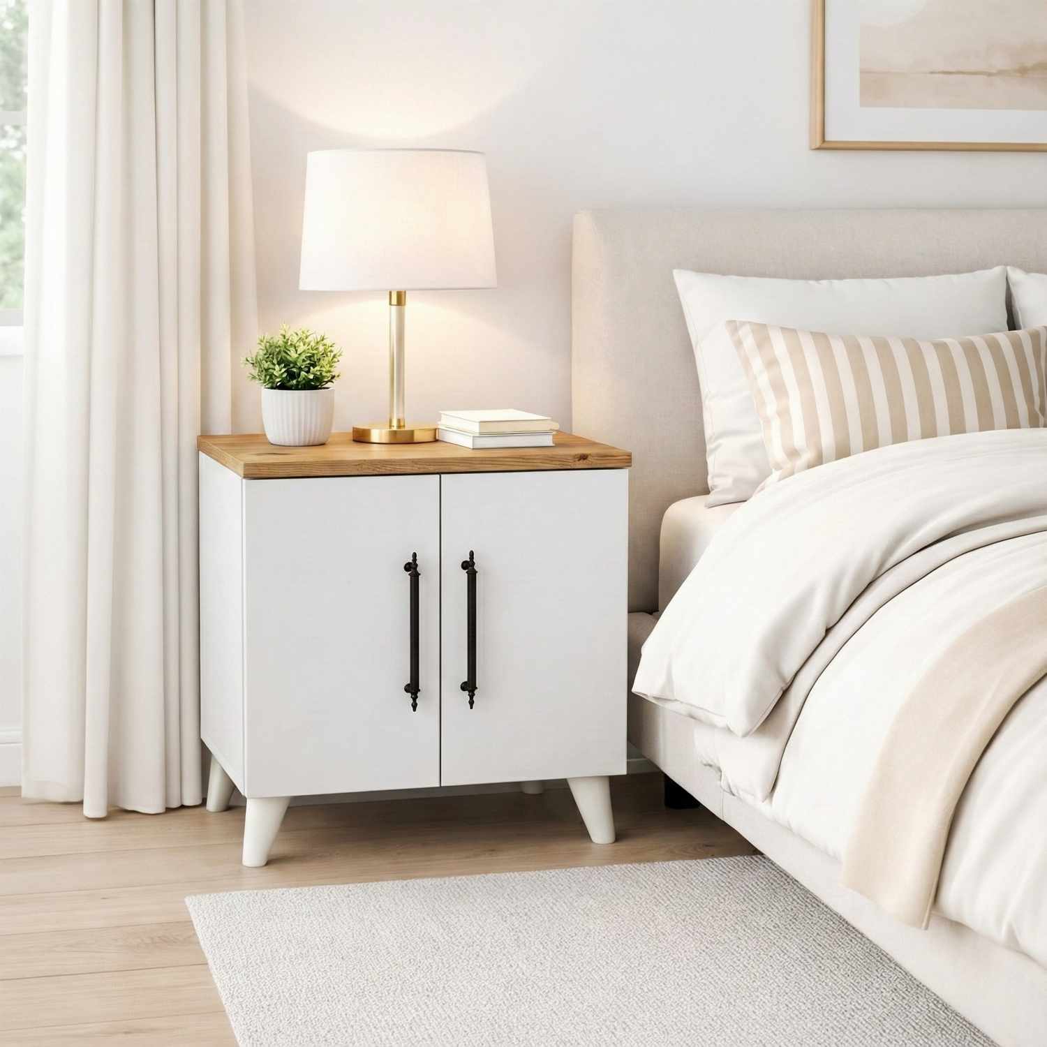 Noptiera, Hanah Home, Lumen, 51.5x57.6x32.2 cm, Pin Atlantic / Alb