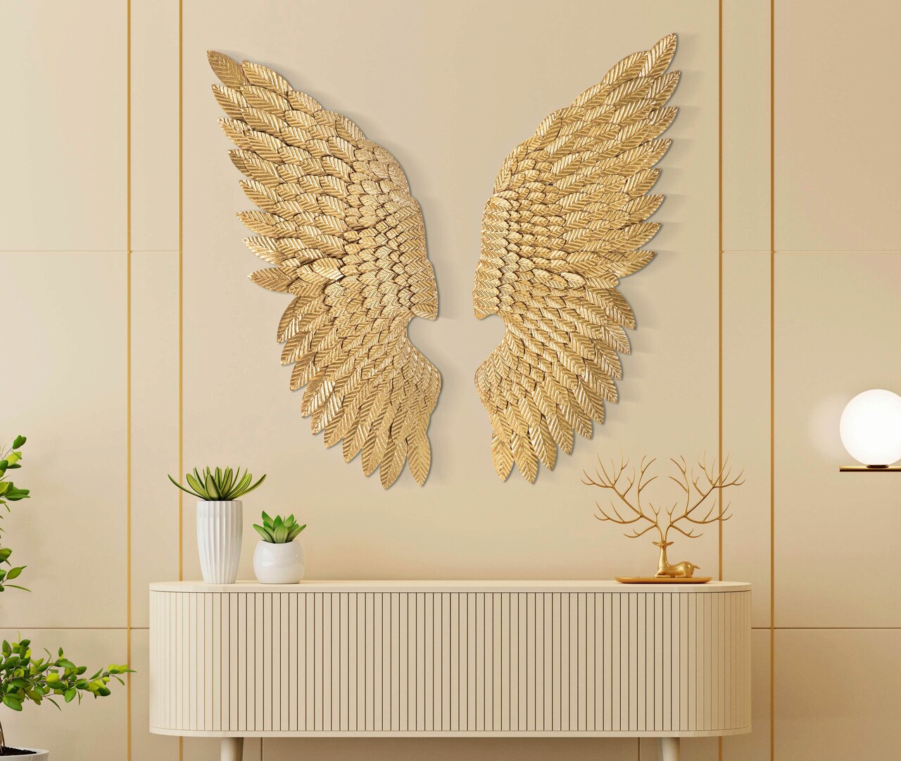Set 2 decoratiuni de perete, Wings Beauty, Mauro Ferretti, 37 x 100 cm, fier, auriu - 1 | YEO