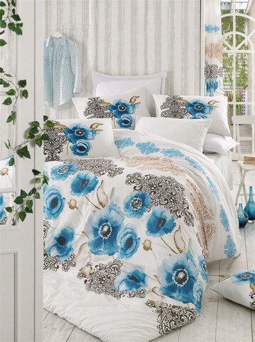 Lenjerie de pat dubla (de), merve - turquoise, pearl home, bumbac ranforce
