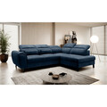 Coltar extensibil dreapta 4 locuri ELTAP, RT-40NU, Noble, 255x201x100 cm, lemn/poliester, albastru inchis