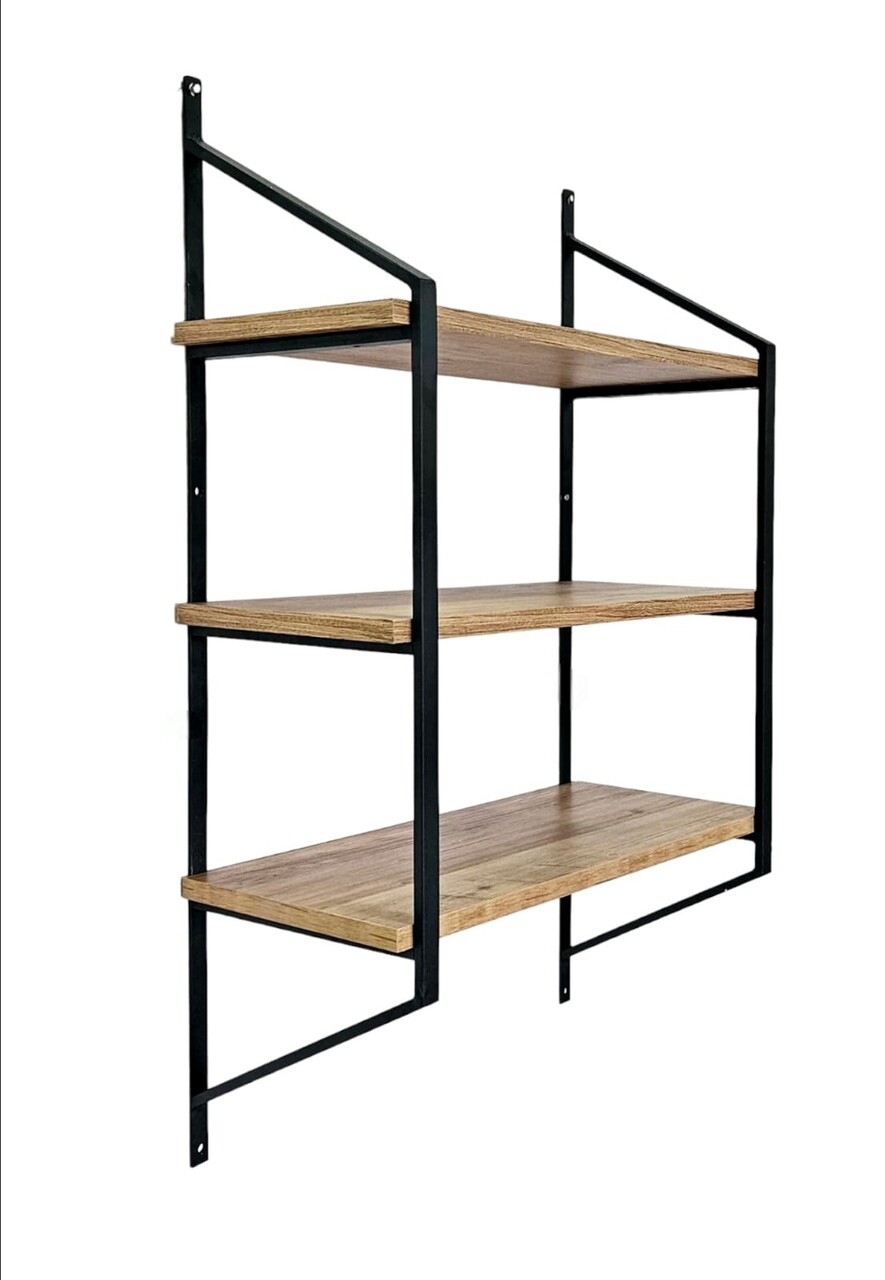 Raft de perete, Valovi, Raffy1, 60x95x28 cm, PAL, Negru / Pin Atlantic - 1 | YEO
