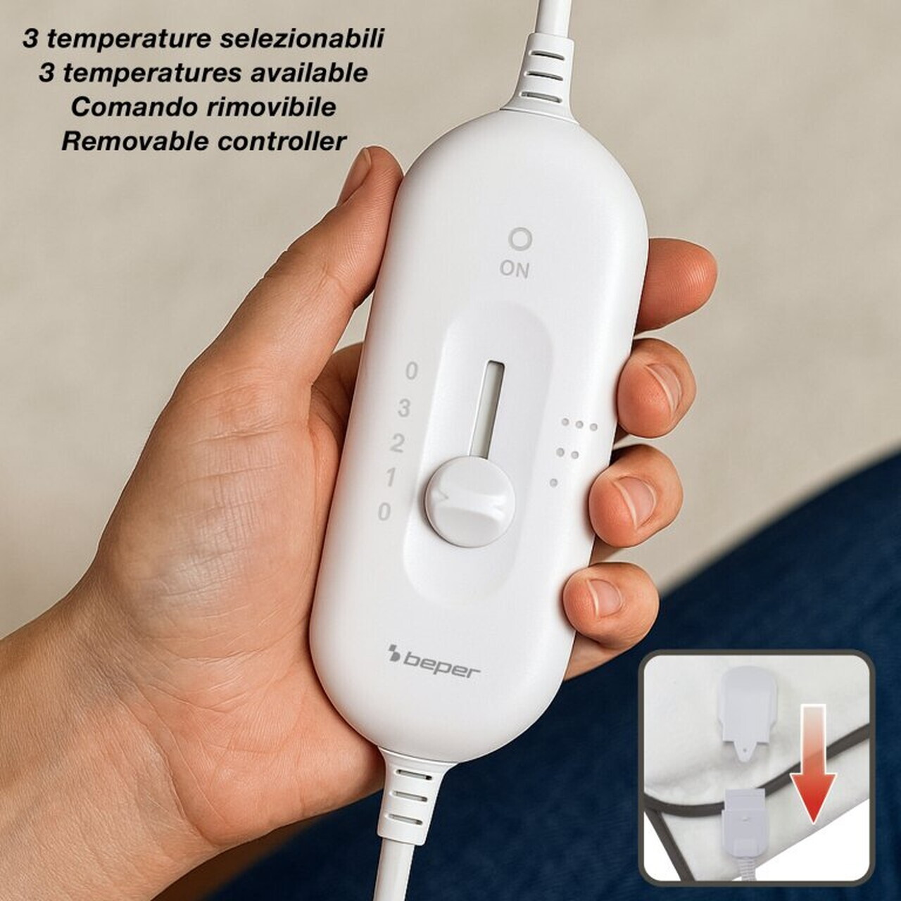 Patura electrica dubla Beper, 160x140 cm, 2x60W, poliester, alb — imaginea 6