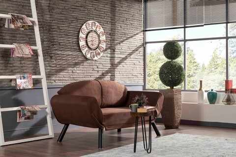 Canapea extensibila Genzo, Futon, 2 locuri, 177x81x87 cm, metal, maro Futon