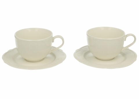 Set 2 cesti cu farfurie Luxury, Duo, 150 ml, portelan, alb