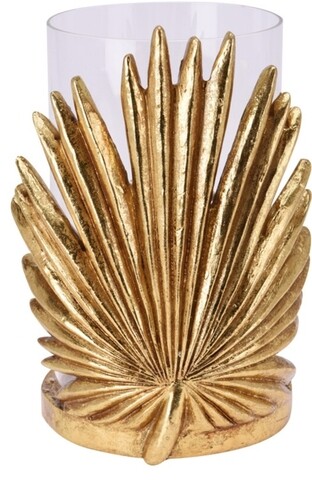 Poza Suport pentru lumanare Palm leaf, 10x15 cm, sticla, auriu