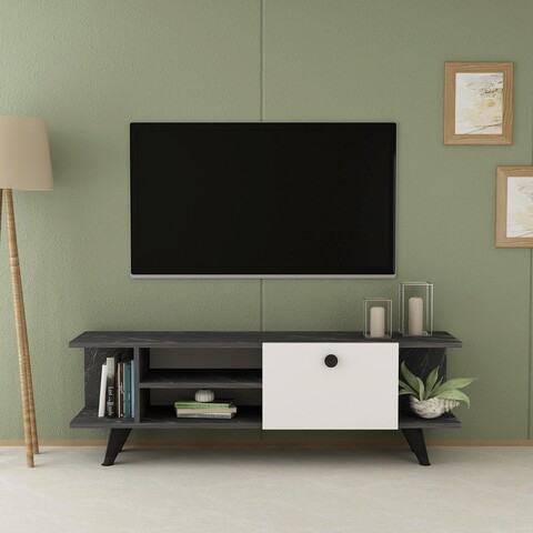 Comoda tv, olivia, İdil, 120x45x29.6 cm, pal, negru / marmură / alb