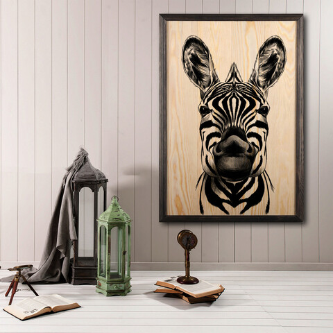 Tablou decorativ, Zebra XL, Lemn, Lemn, Multicolor Bystag