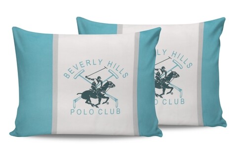 Set 2 fete de perna, 50x70 cm, 100% bumbac, Beverly Hills Polo Club, Alb/Turcoaz