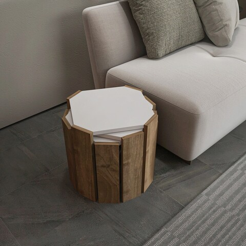 Masuta de cafea, zena home, lori, 44.5x41x44.5 cm, pal, alb / nuc