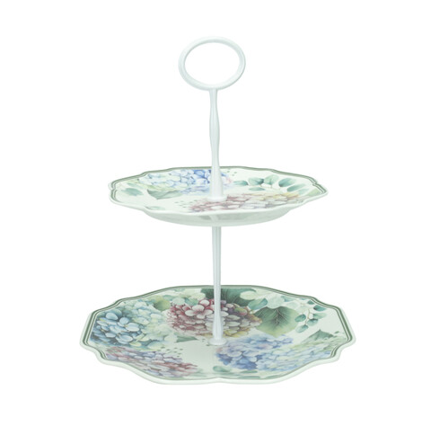 Platou etajat pentru prajituri, Flora, Brandani, 21x21x24.5 cm, portelan/metal
