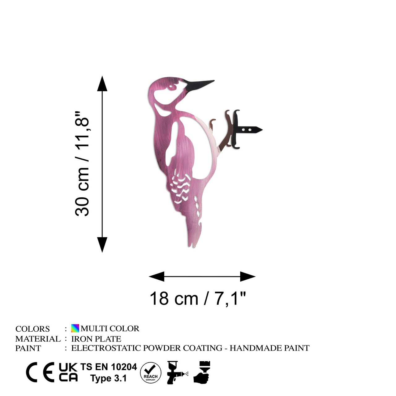 Obiect decorativ de grădină, Bird on the branch 21, 30x18 cm, Multicolor - imagine 6