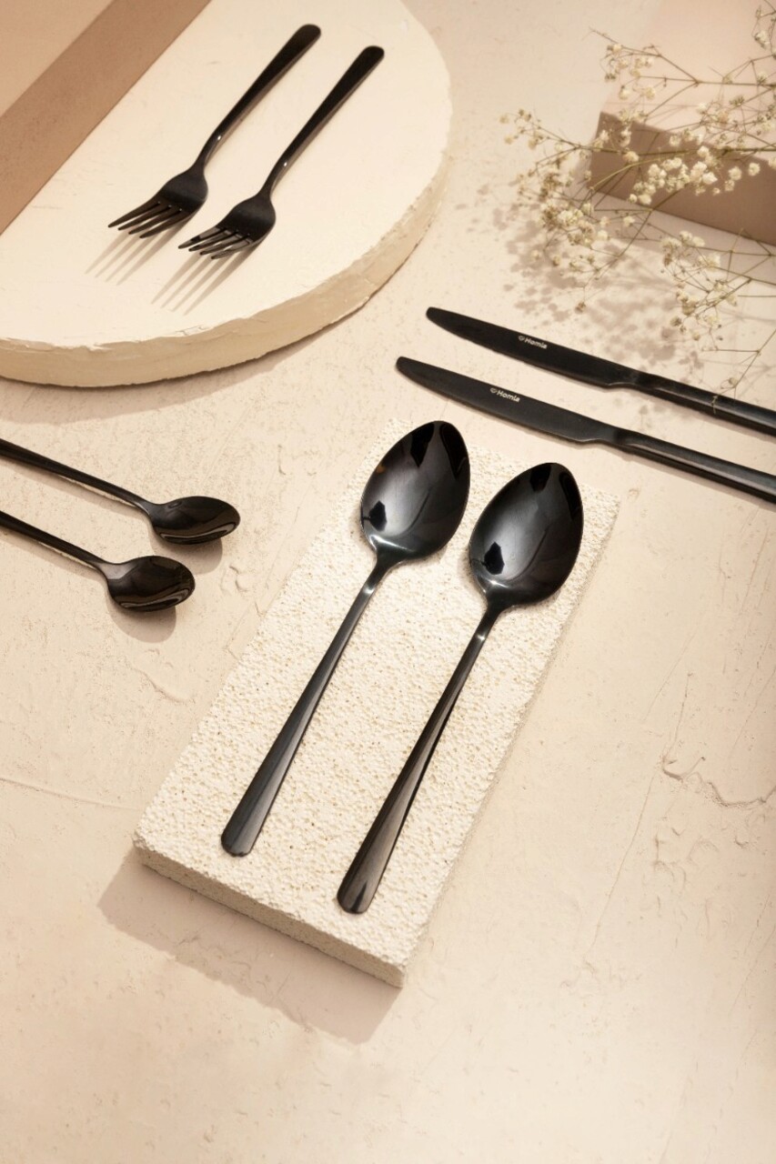 Set tacamuri 24 piese Lugano, Homla, inox 18/0, negru - imagine 15