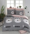Lenjerie de pat dubla, Tavşancık - Light Brown, Grey, Roz, Eponj Home, 65% bumbac/35% poliester
