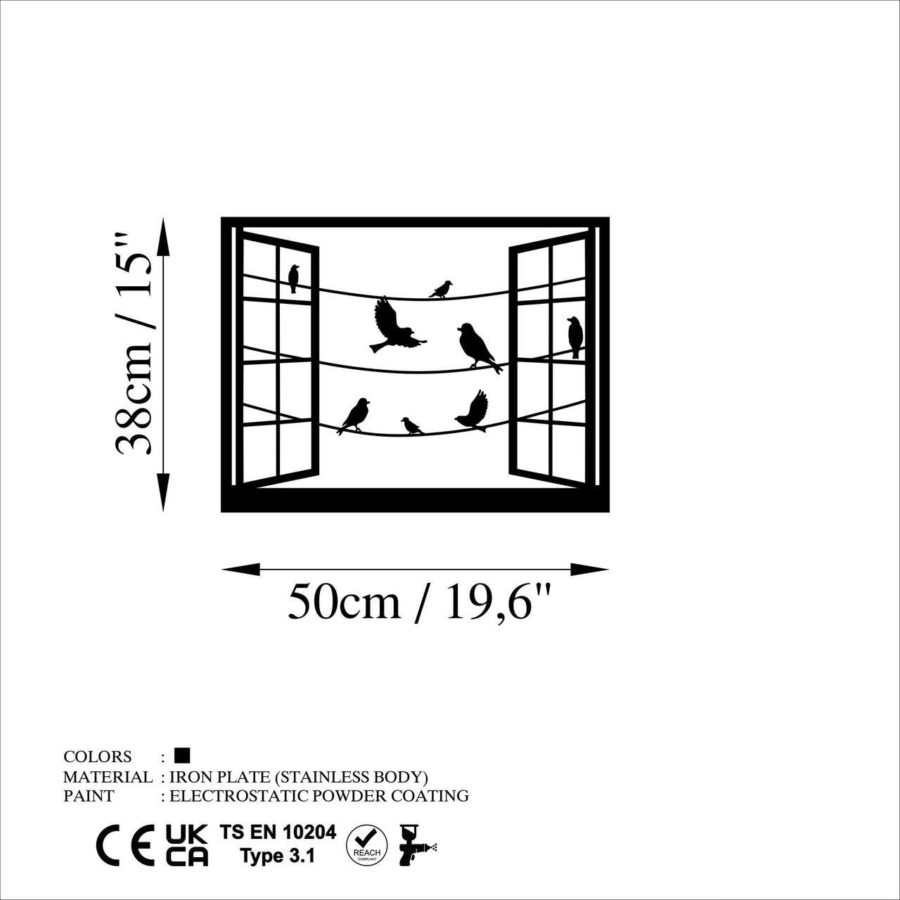 Decoratiune de perete, Birds in Front Of The Window, Dimensiune: 50 x 38 cm, Negru — imaginea 6
