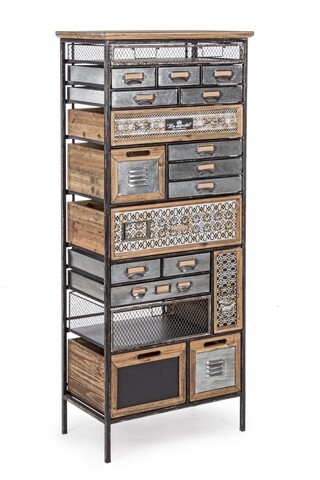 Comoda Officina, Bizzotto, 59 x 33.5 x 146 cm, otel/lemn de pin Comode