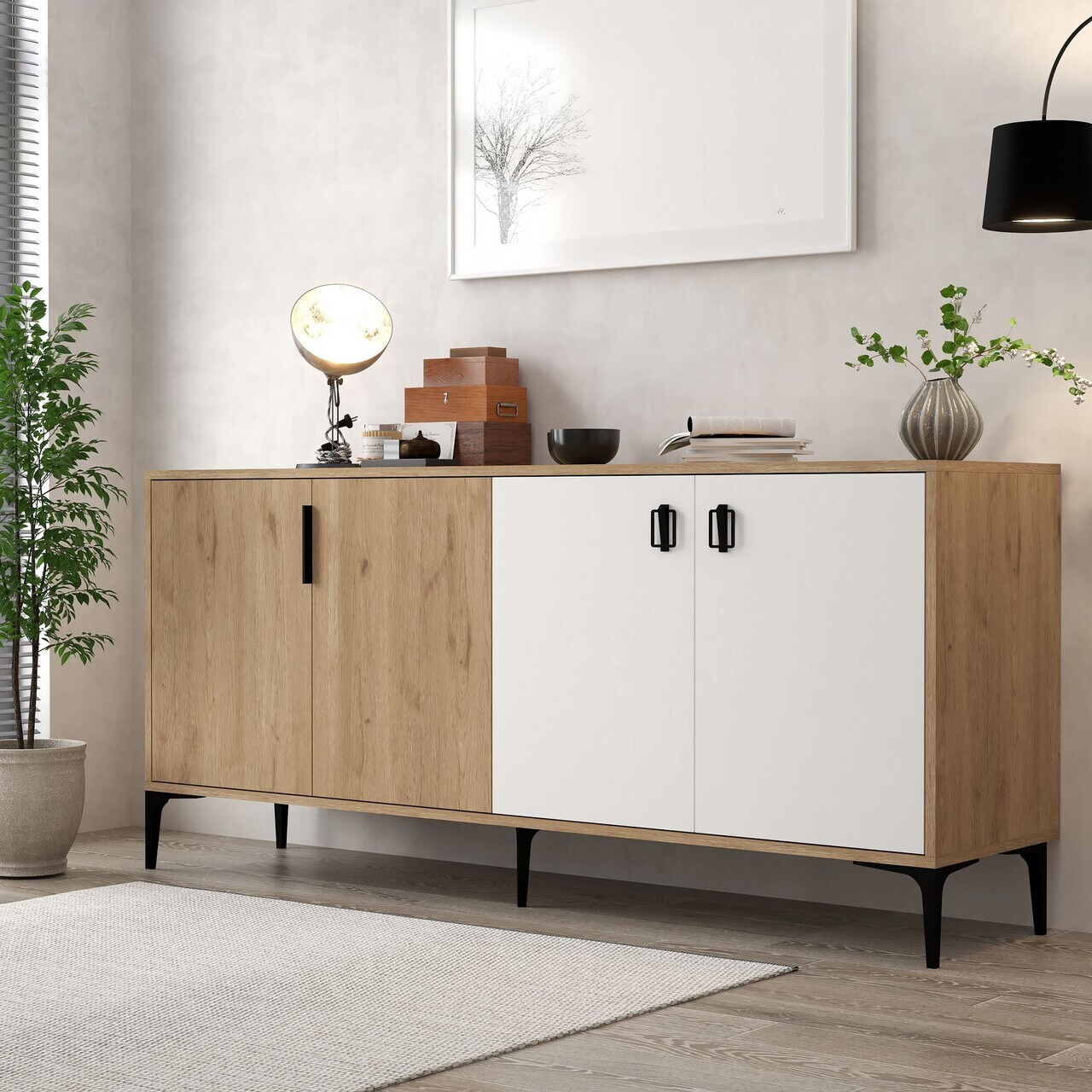 Consola, Hanah Home, Neva 4003, 180x81x44 cm, PAL, Stejar Safir / Alb — imaginea 3