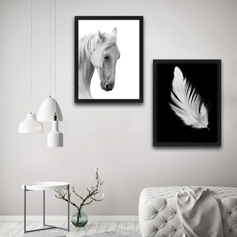 Set 2 tablouri decorative, white feather horse set, pal, hartie, multicolor