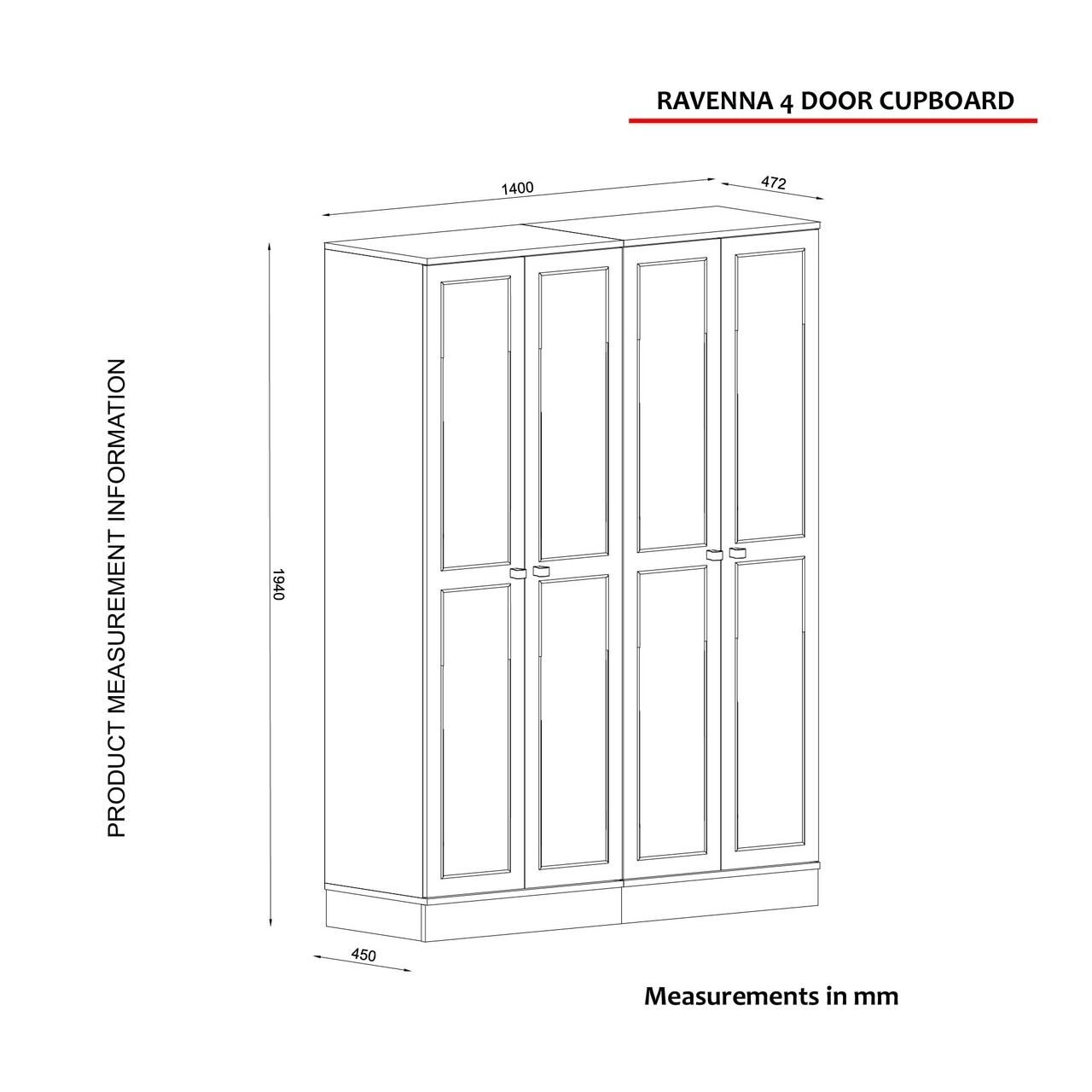 Dulap Pentru Haine Ravenna 4 Kapili White, Talon, 140 X 47.2 X 194 Cm, Alb/auriu