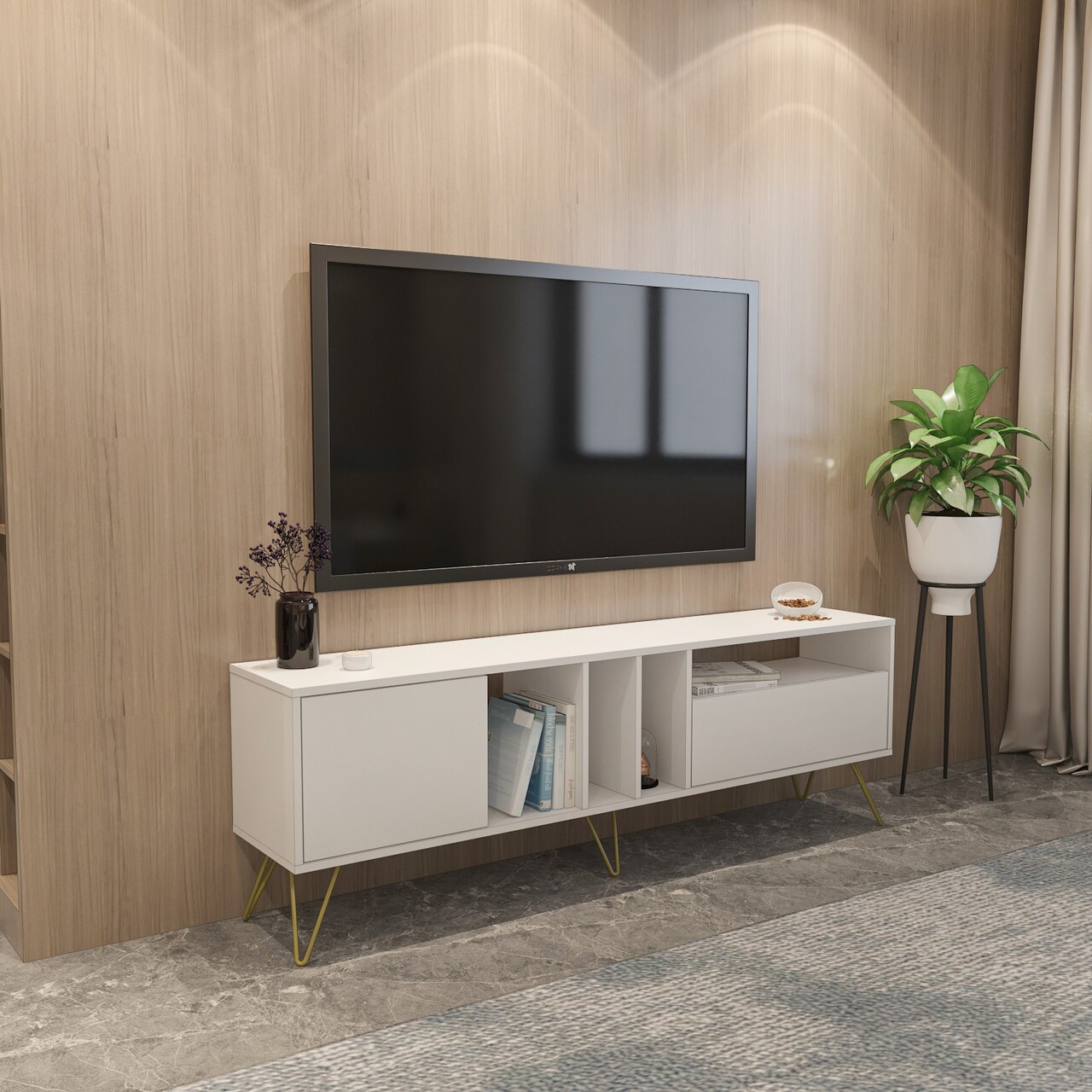 Comoda TV, Zena Home, Mistico (180), PAL, Alb/Auriu - 2 | YEO
