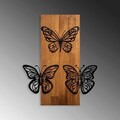 Decoratiune de perete, Butterflies 1, Lemn/metal, Dimensiune: 47 x 58 cm, Nuc / Negru