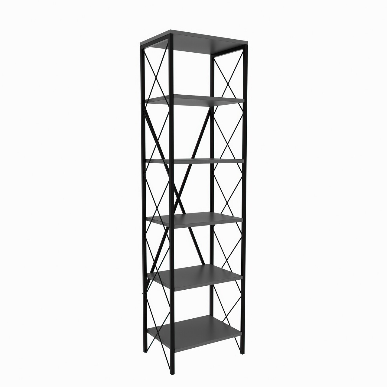 Corp biblioteca, Kalune Design, Suadiye, 50x180x30 cm, PAL, Antracit / Negru - 2 | YEO
