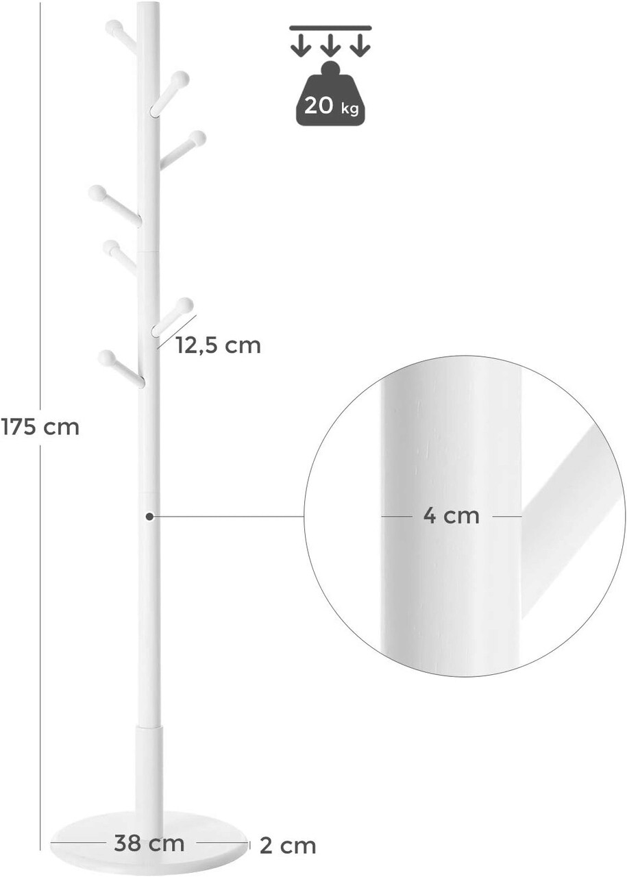 Cuier Tree, Vasagle, 38 x 175 cm, MDF/lemn de arbore de cauciuc, alb - 2 | YEO