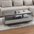 Masuta pentru cafea cu 2 sertare, Norrel, L.120 l.60 H.45, pal/mdf/sticla, alb/gri