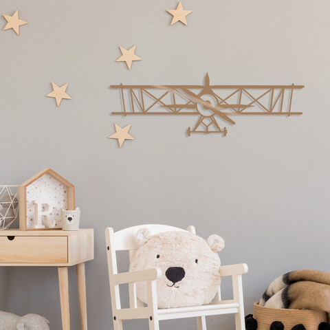 Decoratiune de perete, airplane, metal, 70 x 23 cm, cupru