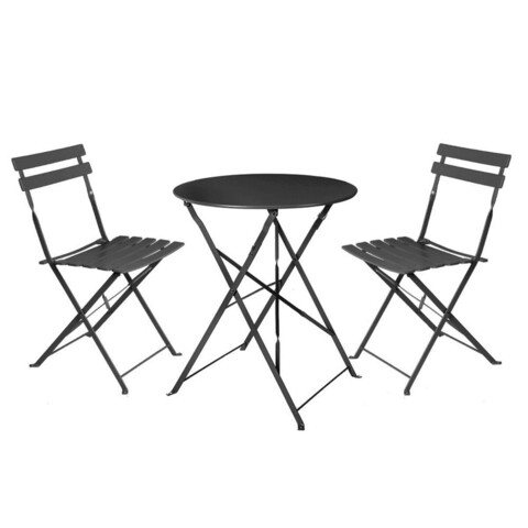 Set mobilier de gradina 3 piese Sira, 60 x 60 x 71 cm, otel, grafit