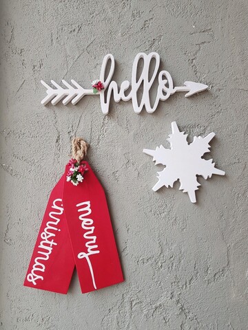 Decoratiune de perete, Christmas Set, Placaj, Rosu alb La Moneta