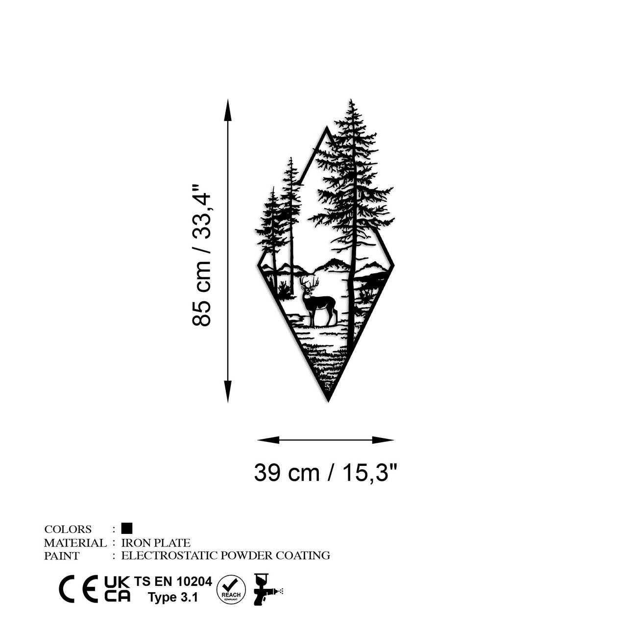 Decoratiune de perete, Deer, (Grosime: 1,5 mm), Negru - view 7