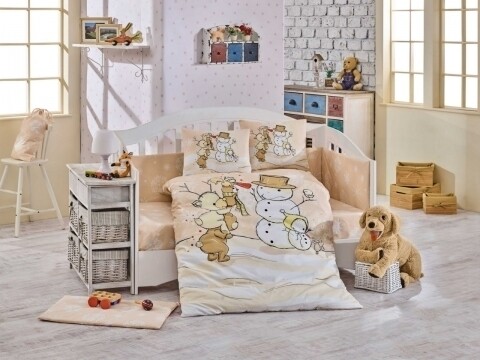 Lenjerie de pat pentru copii, 4 piese, 100% bumbac poplin, Hobby, Snowball, bej /100