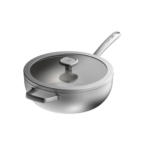 Tigaie wok cu capac BergHOFF, Leo Graphite, Ø28 cm, 4.9 L, inox, gri