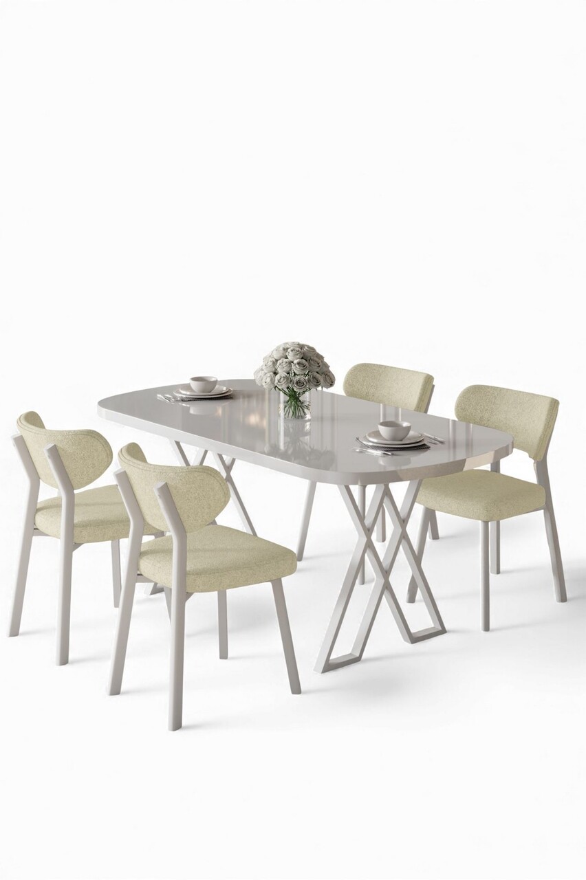 Set masă și scaune (5 bucăți), Hanah Home, Axton, Alb / Crem - view 2
