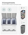 Cos de gunoi colectare selectiva / cos de reciclare 3 in 1, cu pedala, 3 x 8 L, otel/plastic, alb/gri