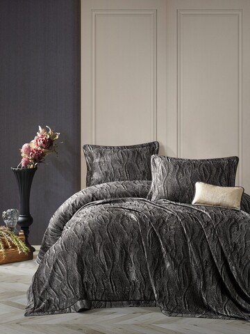Set cuvertura de pat dubla, 4 piese, 250×260 cm, 100% poliester Jacquard, Cotton Box, Carita, antracit 100% imagine 2022