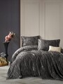 Set cuvertura de pat dubla, 4 piese, 250x260 cm, 100% poliester Jacquard, Cotton Box, Carita, antracit