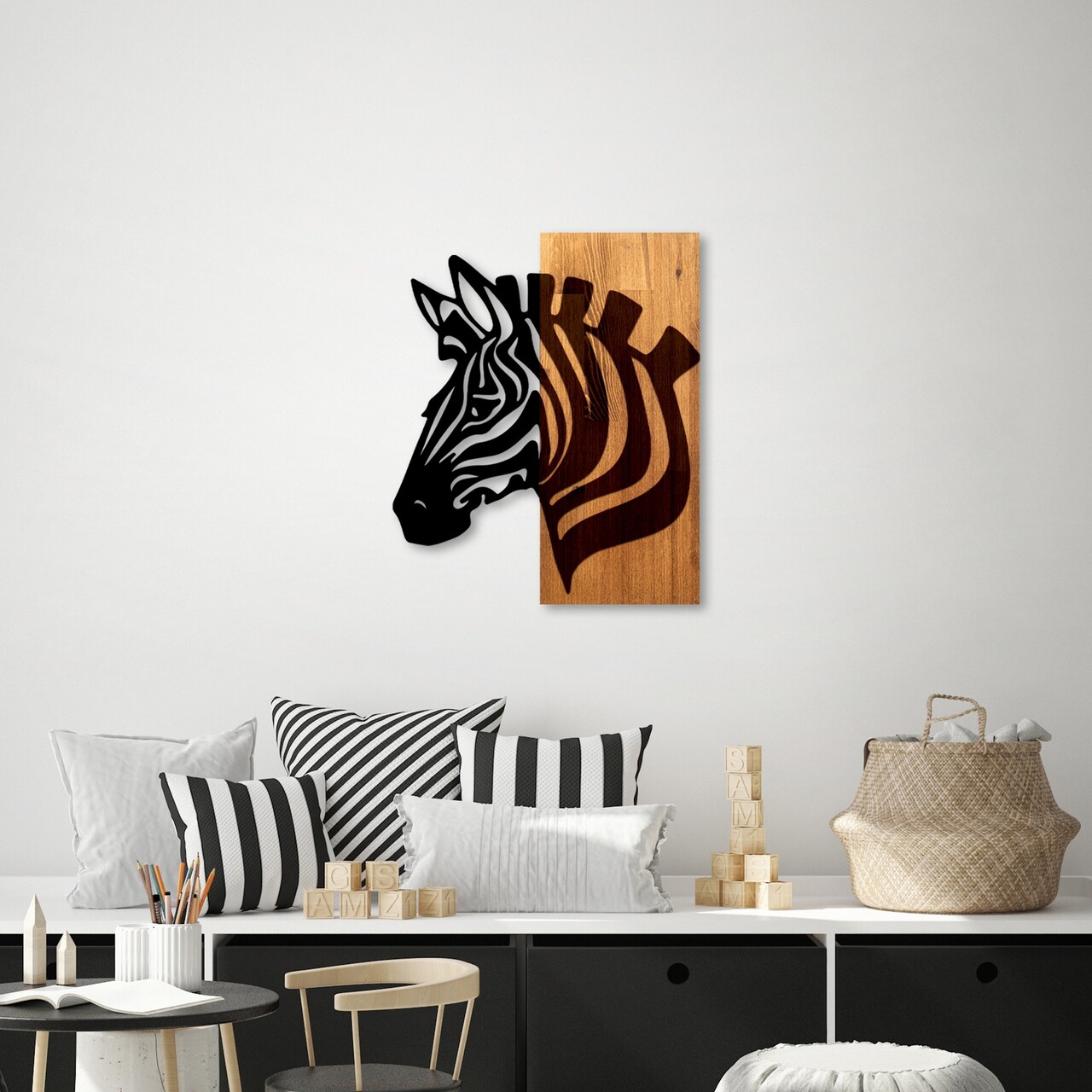 Decoratiune de perete, Zebra v2, Lățime: 48 cm, Nuc / Negru - view 2