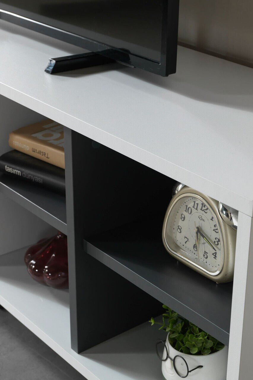 Comoda TV, Hanah Home, Şile 3612, 160x60x35 cm, PAL, Alb / Antracit — imaginea 6
