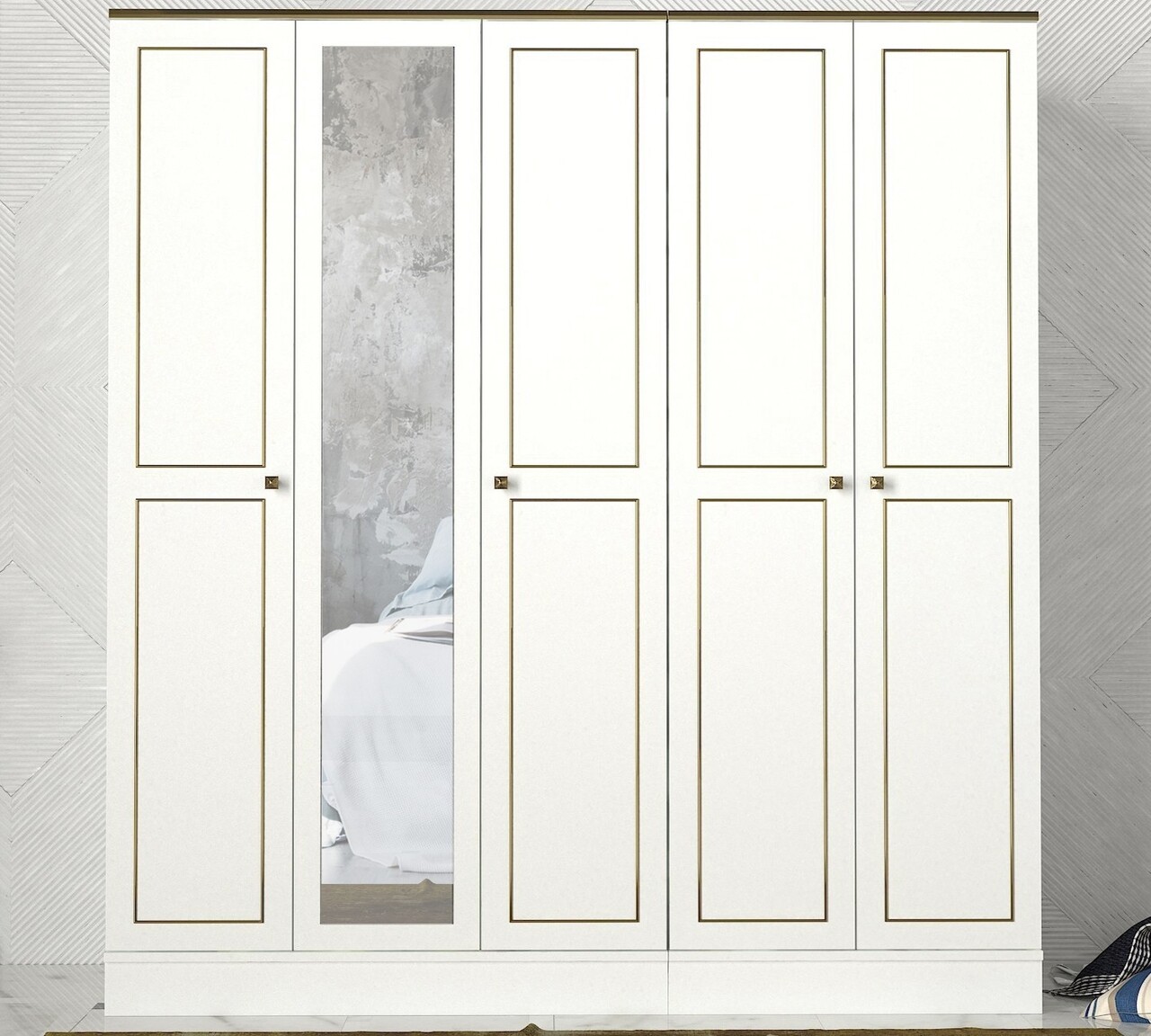 Dulap Pentru Haine Ravenna 5 Kapili White, Talon, 175 X 47.2 X 194 Cm, Alb/auriu